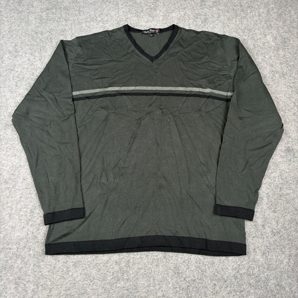 Giglio Rosso Sweater Mens M Green V-Neck Wool Blend Striped Made in‎ Italy